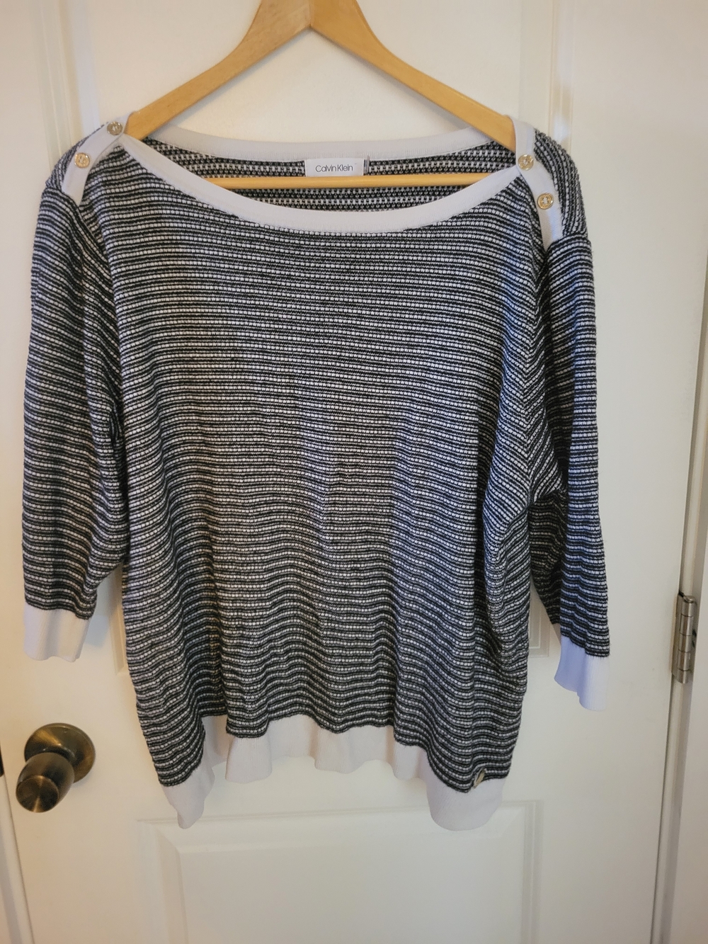 Calvin Klein Black & White Striped Scoop Neck Sweater